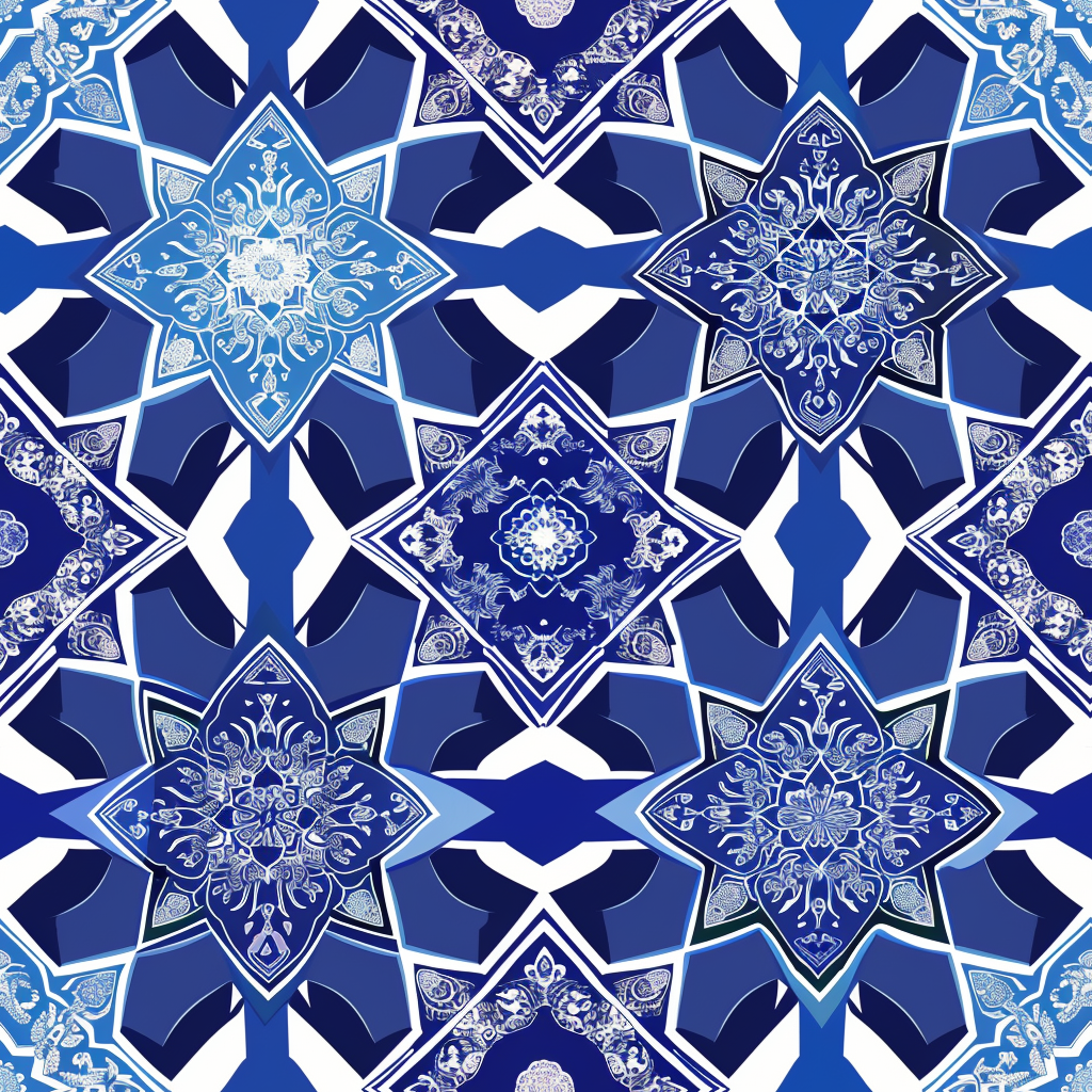Moroccan White And Blue Tile Print Triangle Bikini
