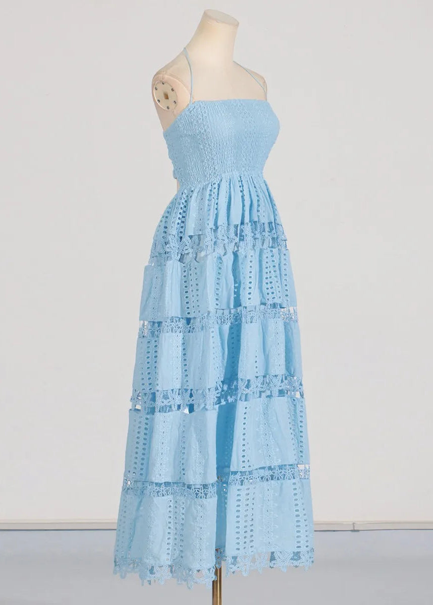 Lucie - Robe longue dos nu en dentelle ajourée