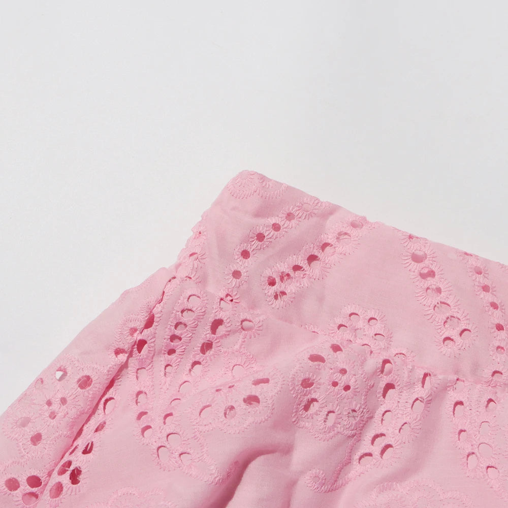 Hollow-Out Two-Piece Set Sleeveless Top & High-Waist Skirt