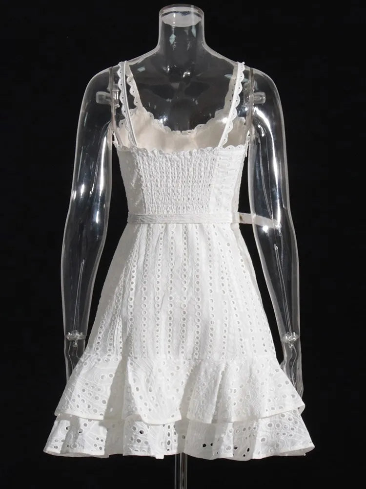 Sophisticated Sleeveless Patchwork Mini Dress with Belted High Waist