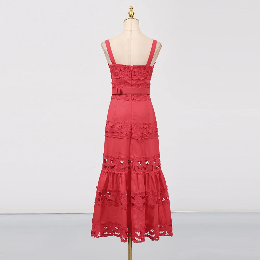 Square Neck Sleeveless Patchwork Lace Dress
