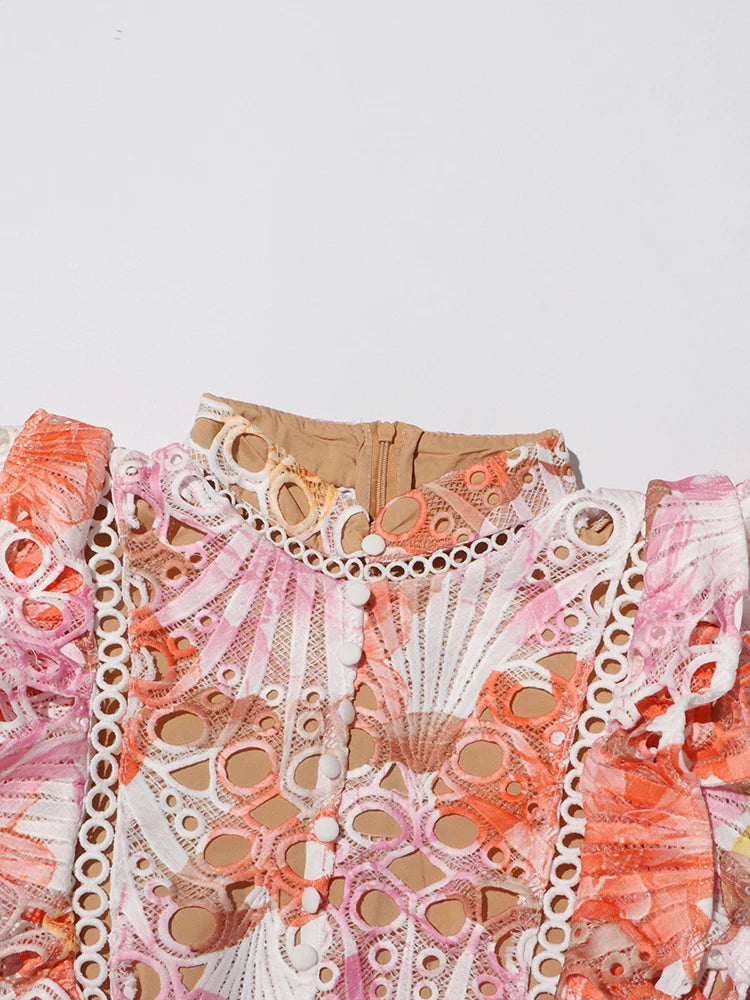 Hollow Out Temperament Dress Garden Print
