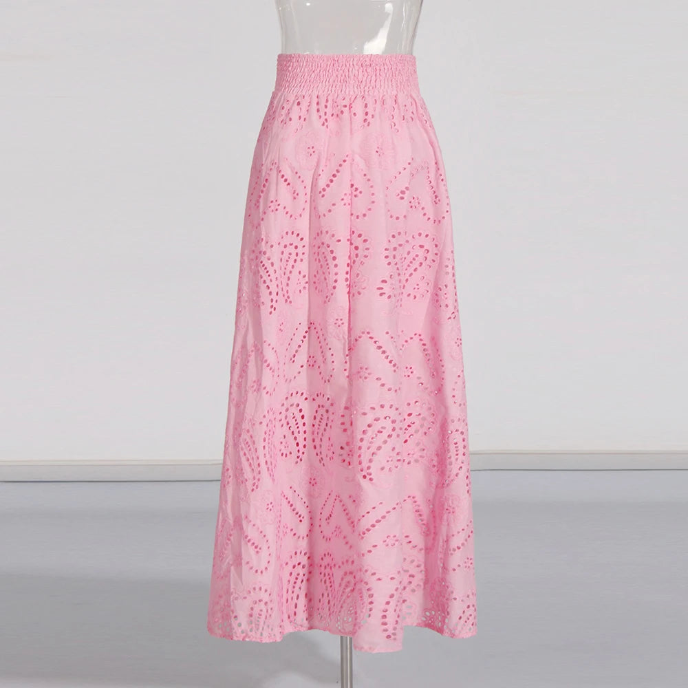 Hollow-Out Two-Piece Set Sleeveless Top & High-Waist Skirt