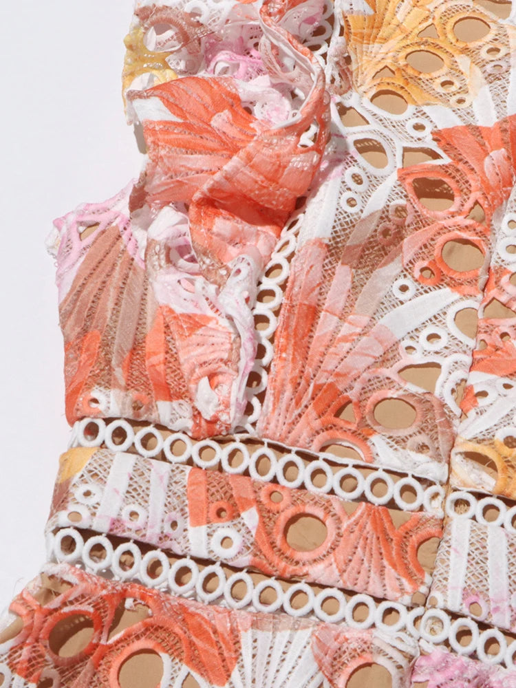 Hollow Out Temperament Dress Garden Print