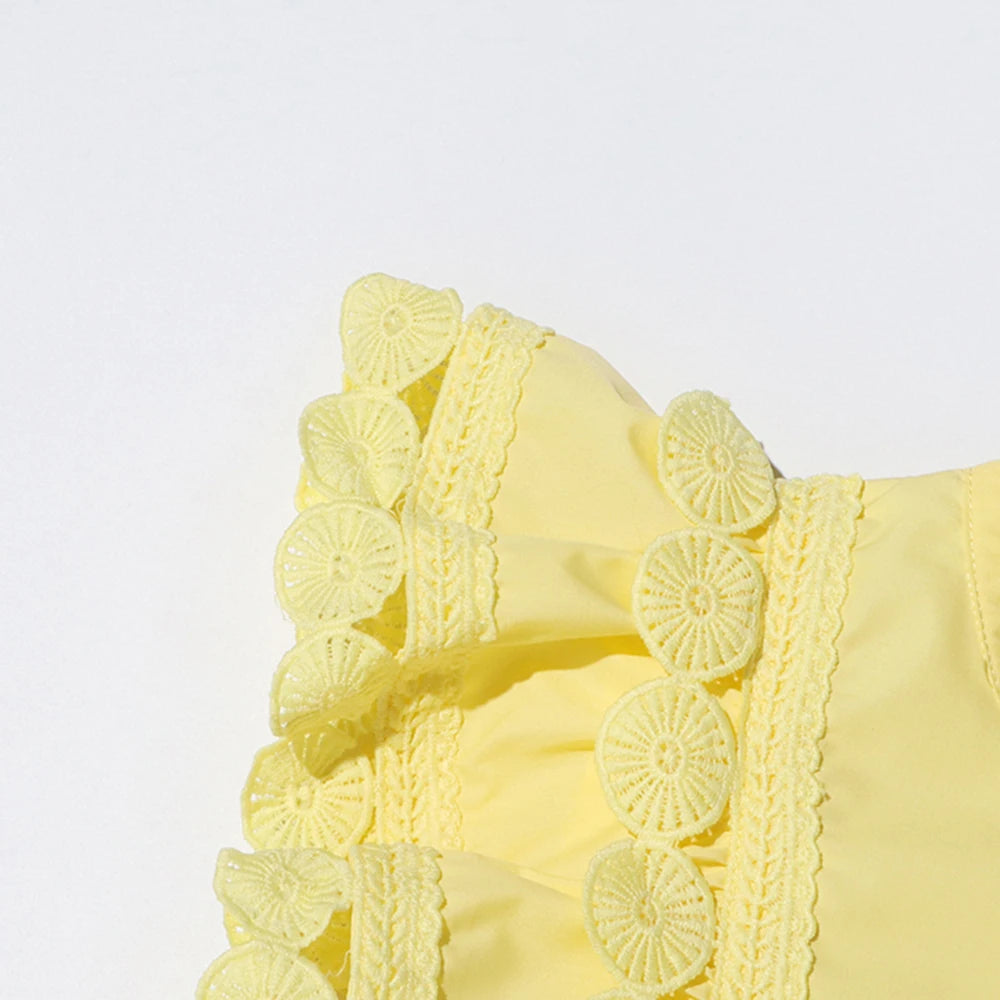 Timeless Richelieu Lace Ruffle Dress – Elegant Summer Midi for Women