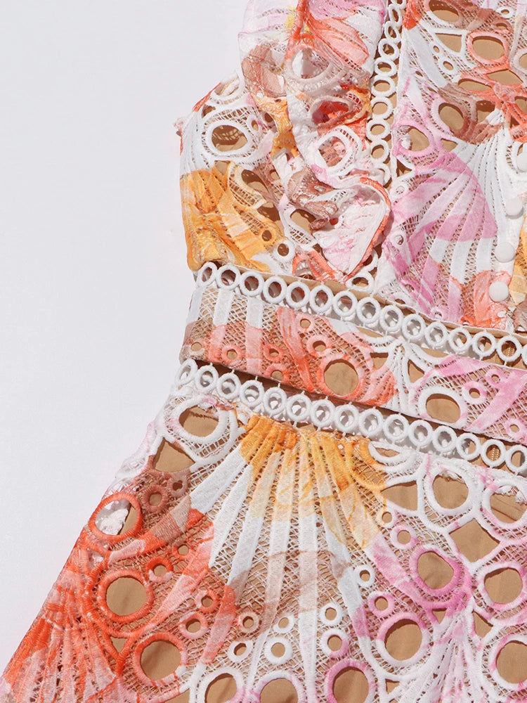 Hollow Out Temperament Dress Garden Print