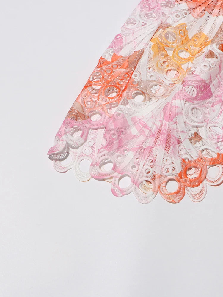 Hollow Out Temperament Dress Garden Print