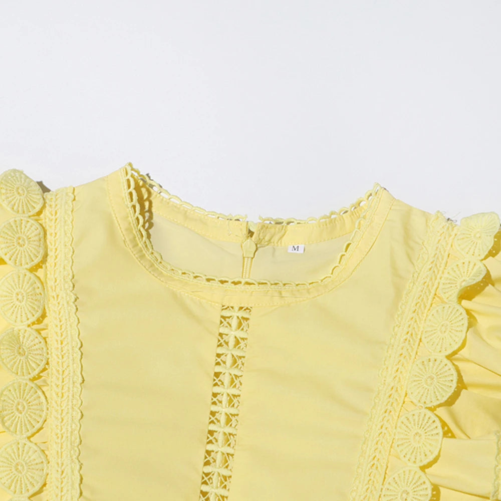 Timeless Richelieu Lace Ruffle Dress – Elegant Summer Midi for Women