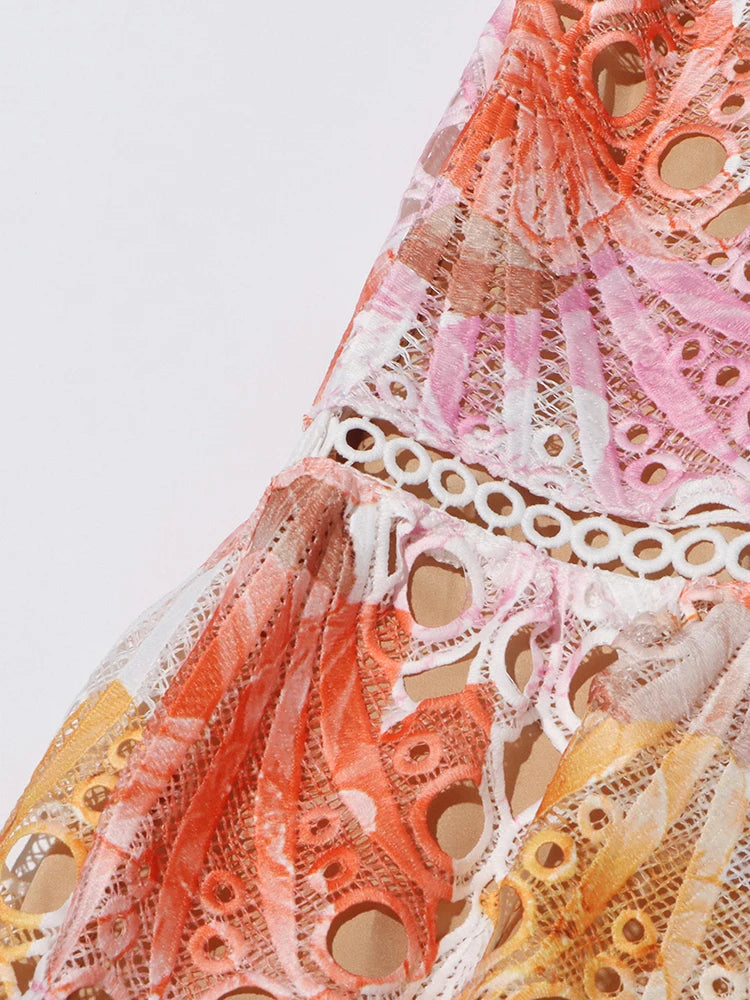 Hollow Out Temperament Dress Garden Print