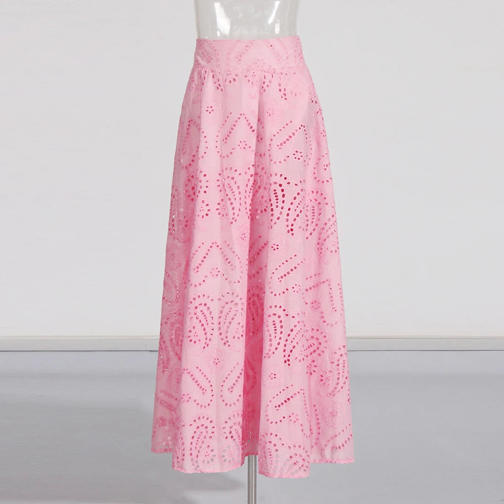 Hollow-Out Two-Piece Set Sleeveless Top & High-Waist Skirt