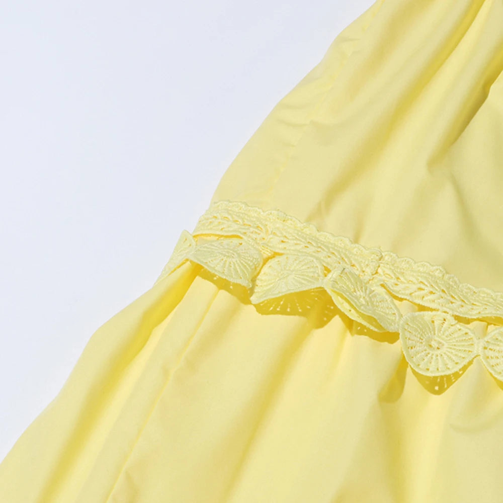 Timeless Richelieu Lace Ruffle Dress – Elegant Summer Midi for Women