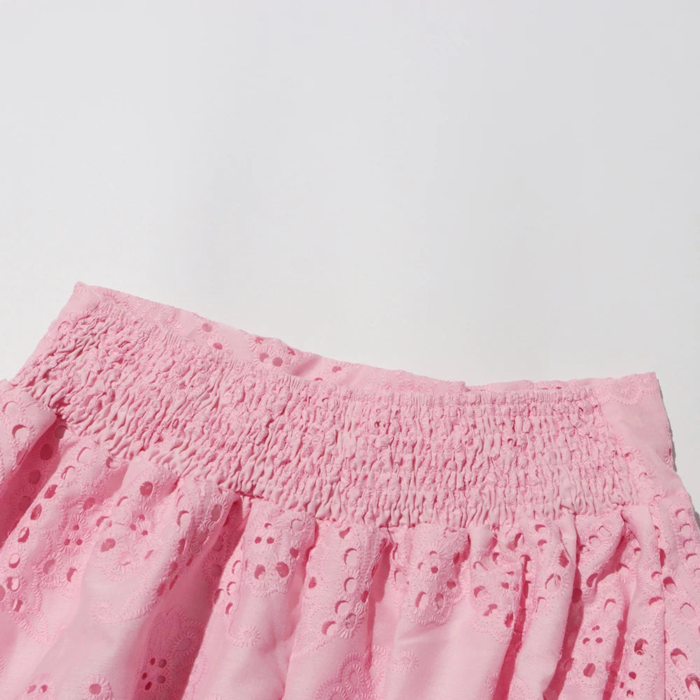 Hollow-Out Two-Piece Set Sleeveless Top & High-Waist Skirt