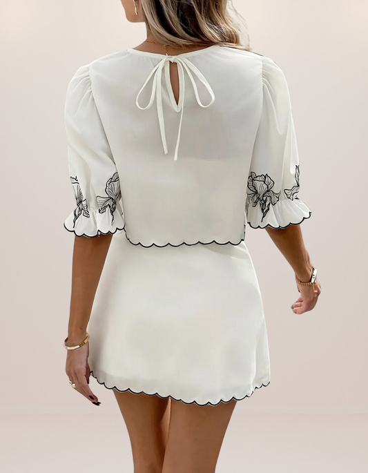 Round Neck Half Sleeve Top and Skirt Set