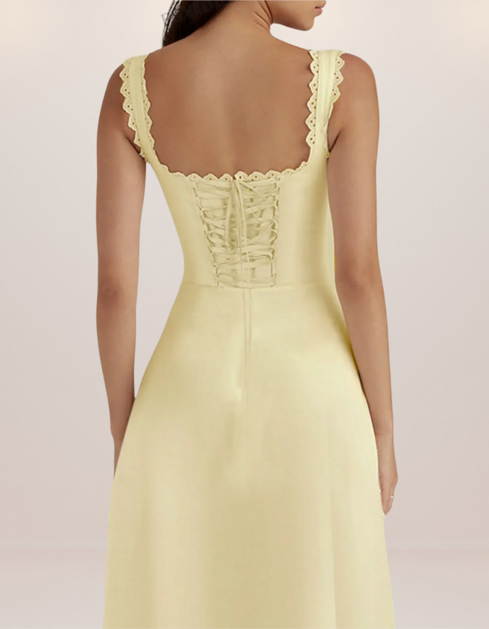 Scalloped V-Neck Midi Dress with Back Lace-Up