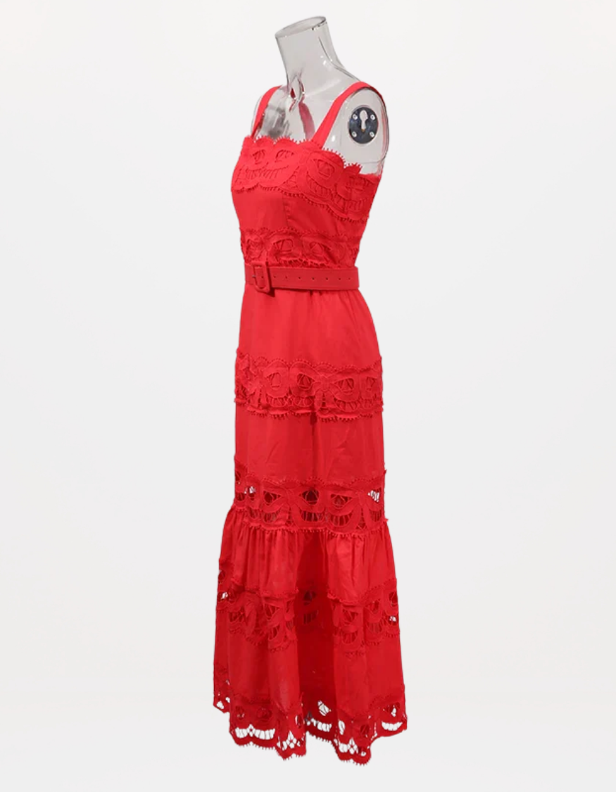 Square Neck Sleeveless Patchwork Lace Dress
