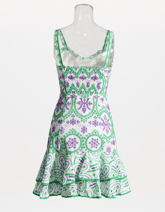 Sophisticated Sleeveless Patchwork Mini Dress with Belted High Waist