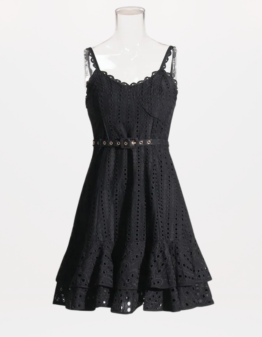 Sophisticated Sleeveless Patchwork Mini Dress with Belted High Waist