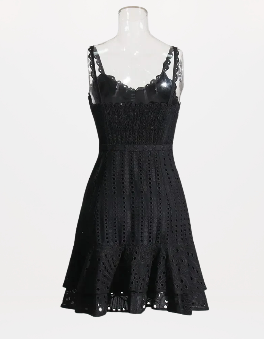 Sophisticated Sleeveless Patchwork Mini Dress with Belted High Waist