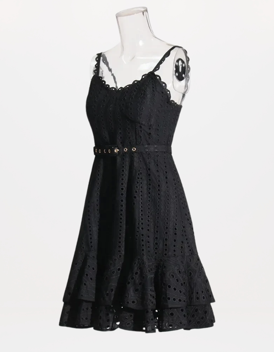Sophisticated Sleeveless Patchwork Mini Dress with Belted High Waist