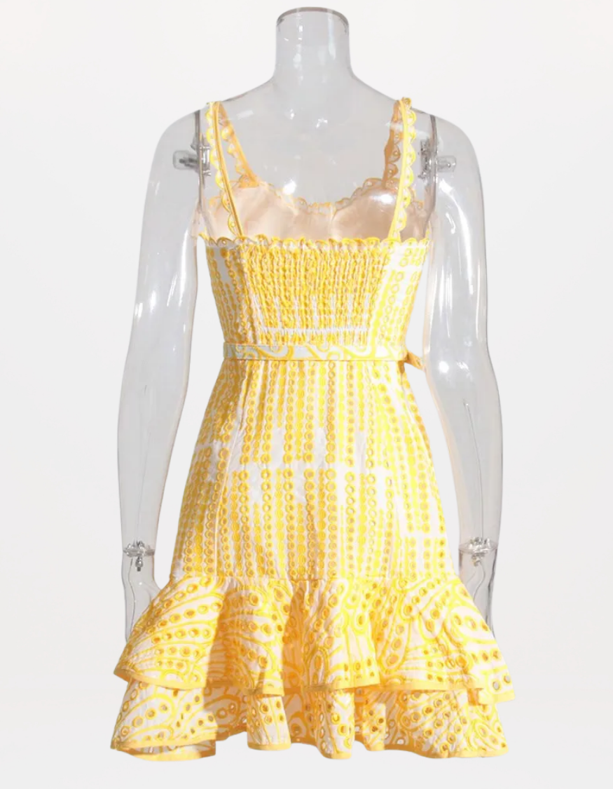 Sophisticated Sleeveless Patchwork Mini Dress with Belted High Waist