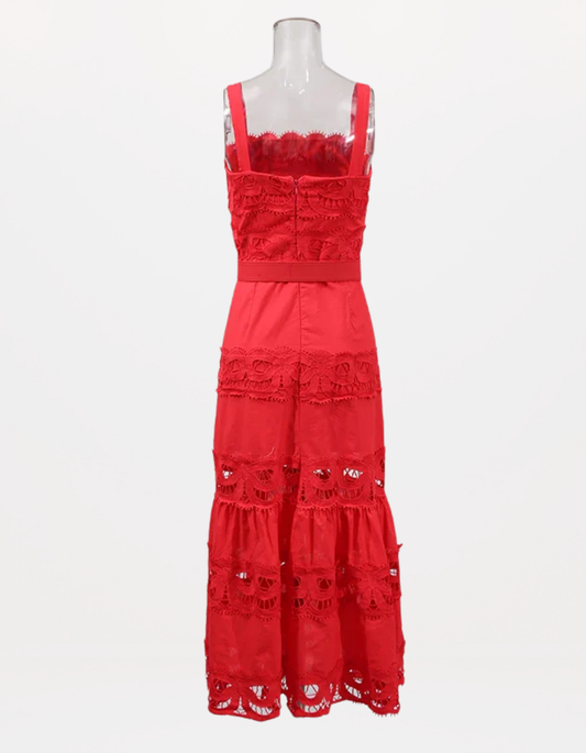 Square Neck Sleeveless Patchwork Lace Dress