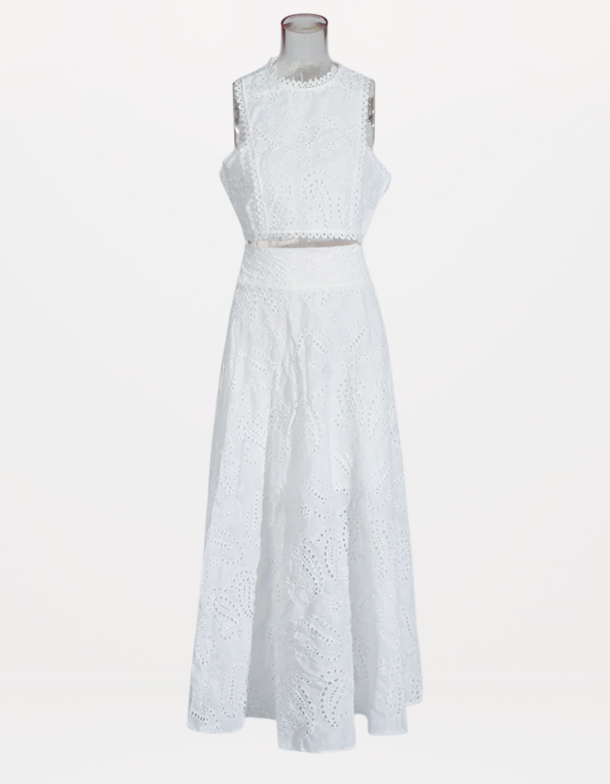 Hollow-Out Two-Piece Set Sleeveless Top & High-Waist Skirt
