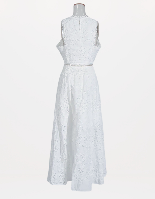 Hollow-Out Two-Piece Set Sleeveless Top & High-Waist Skirt