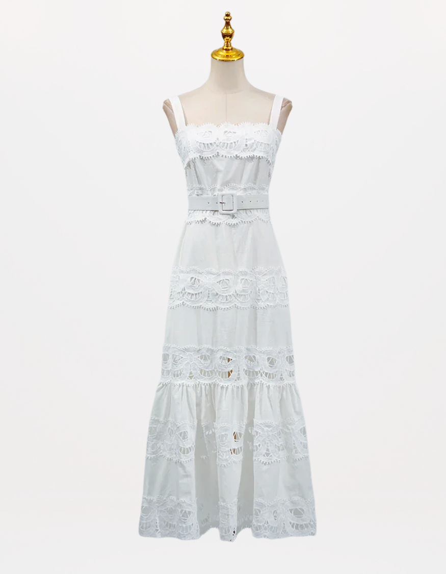Square Neck Sleeveless Patchwork Lace Dress