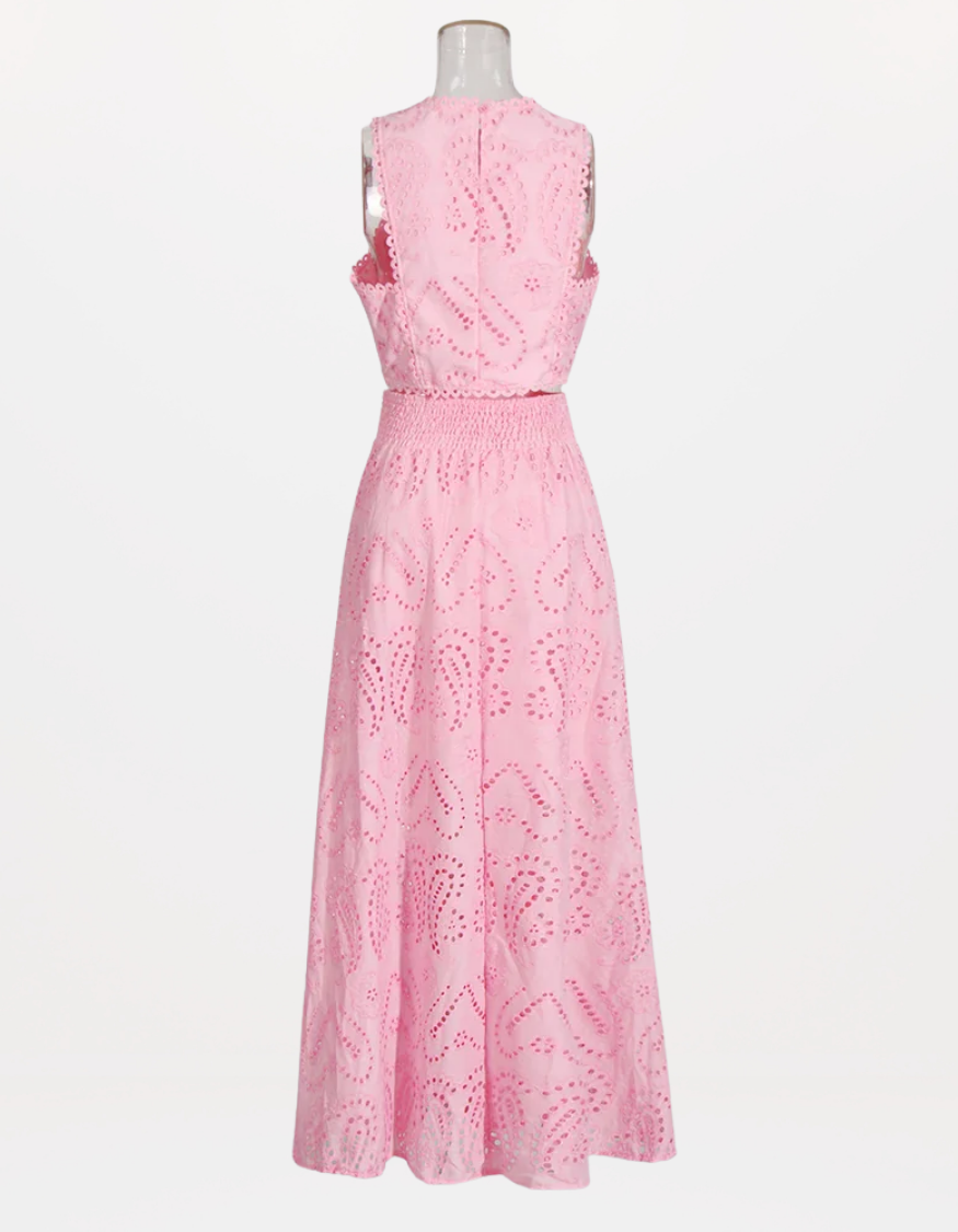 Hollow-Out Two-Piece Set Sleeveless Top & High-Waist Skirt