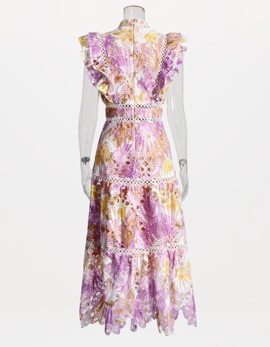 Hollow Out Temperament Dress Garden Print