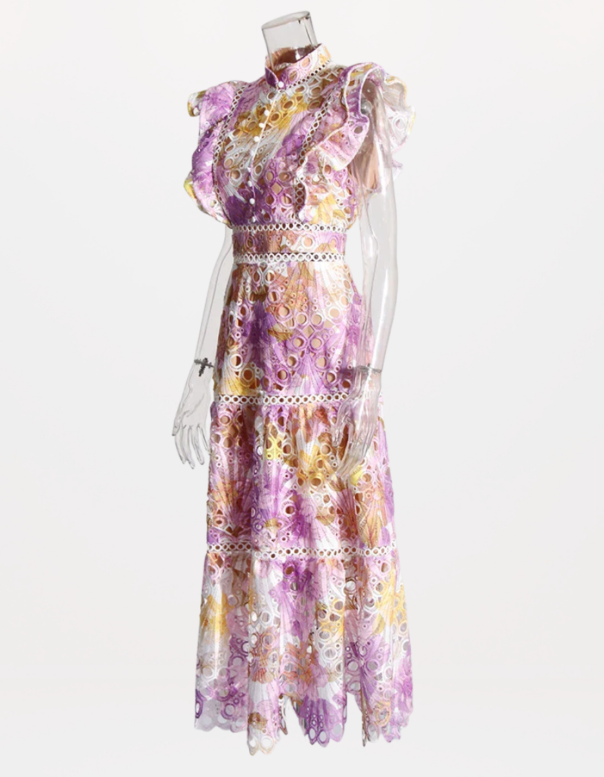 Hollow Out Temperament Dress Garden Print