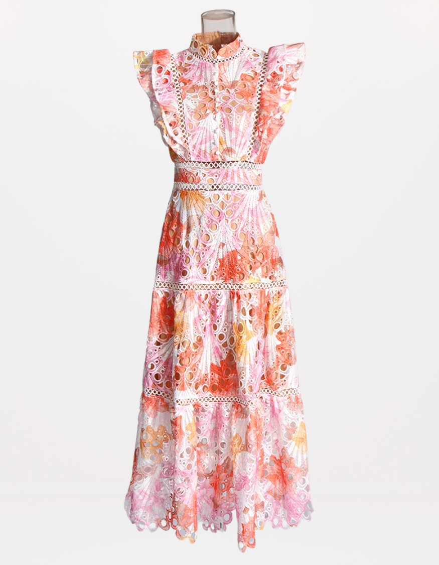 Hollow Out Temperament Dress Garden Print