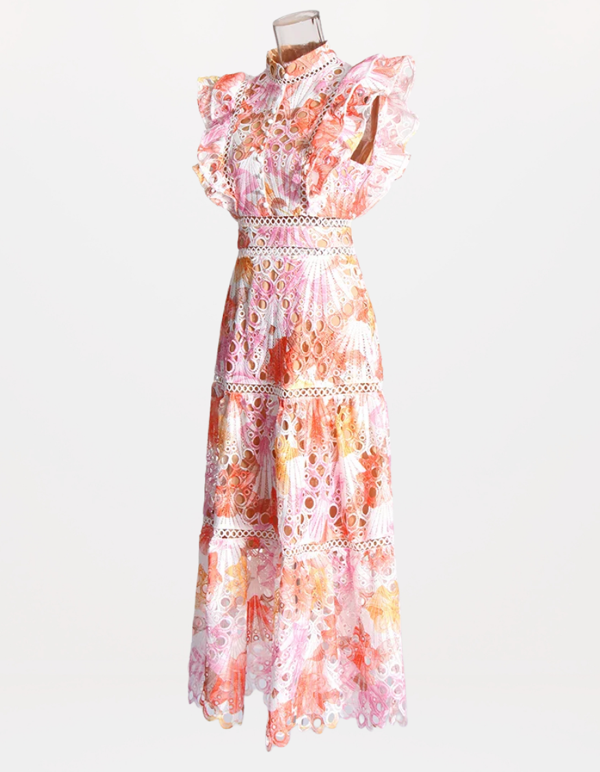 Hollow Out Temperament Dress Garden Print