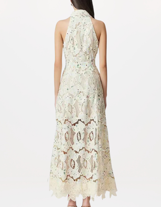 Elegant Patchwork Sleeveless Dress Lapel & Lace-Up Detail Temperament Chic