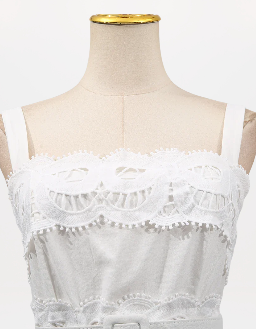 Square Neck Sleeveless Patchwork Lace Dress
