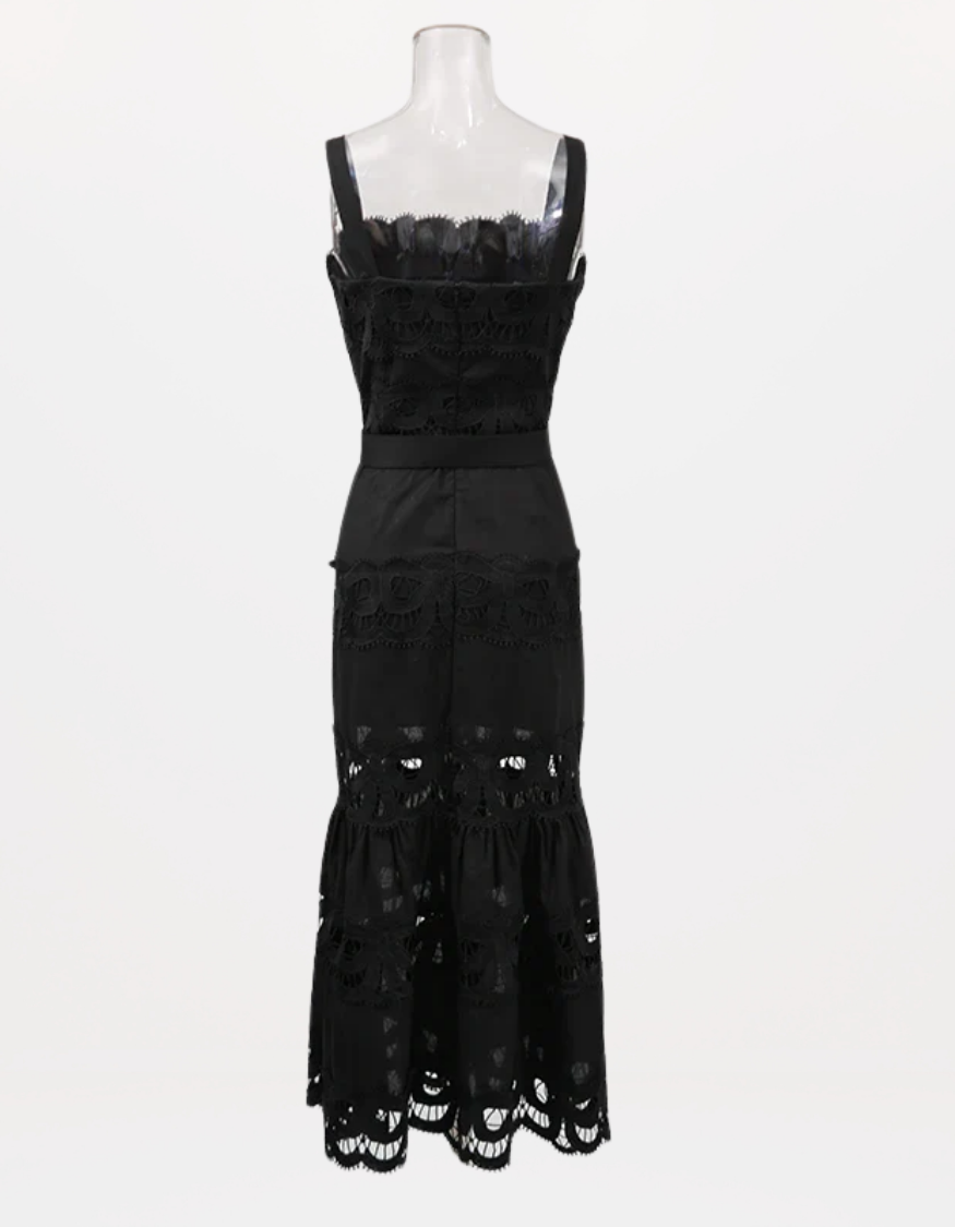 Square Neck Sleeveless Patchwork Lace Dress