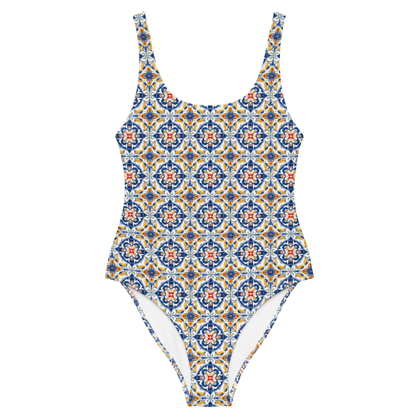 Portugal Blue And Yellow Mosaic Tile Print One-Piece Swimsuit