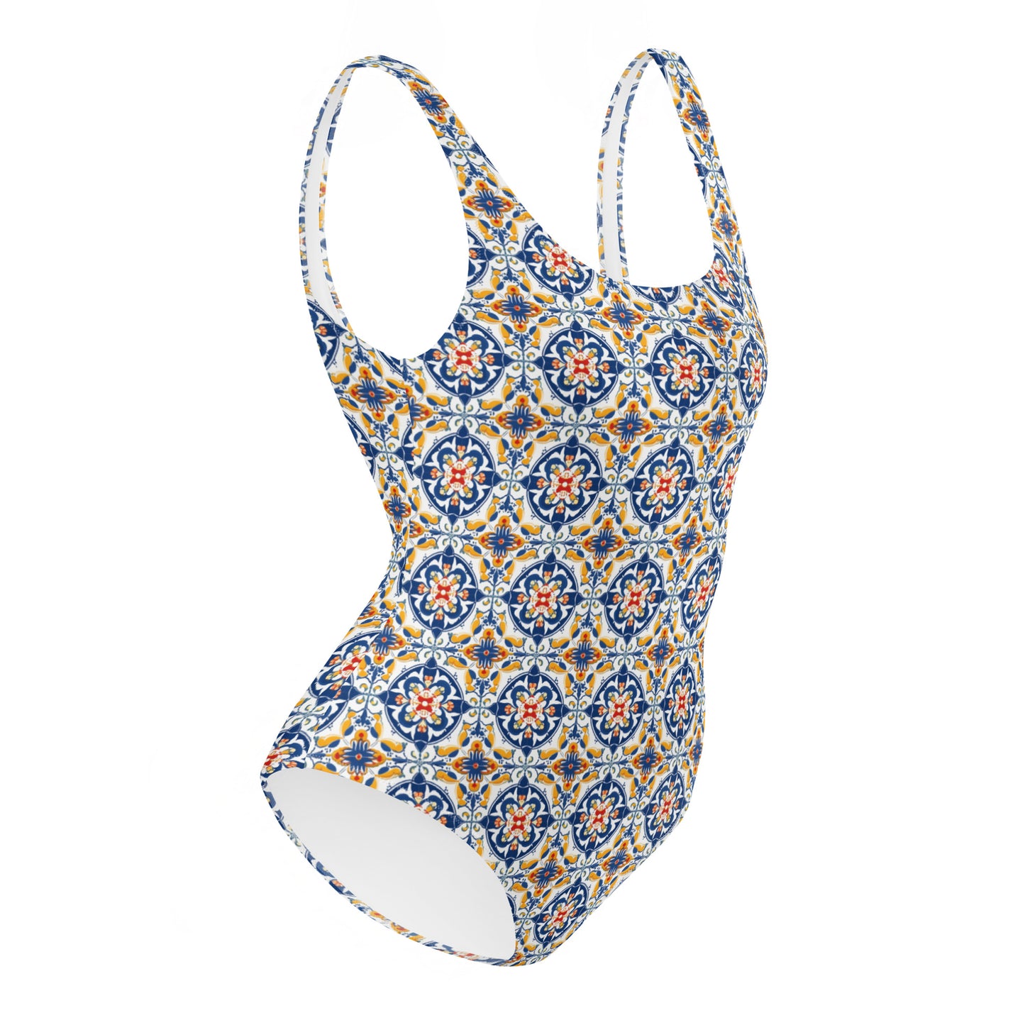 Portugal Blue And Yellow Mosaic Tile Print One-Piece Swimsuit