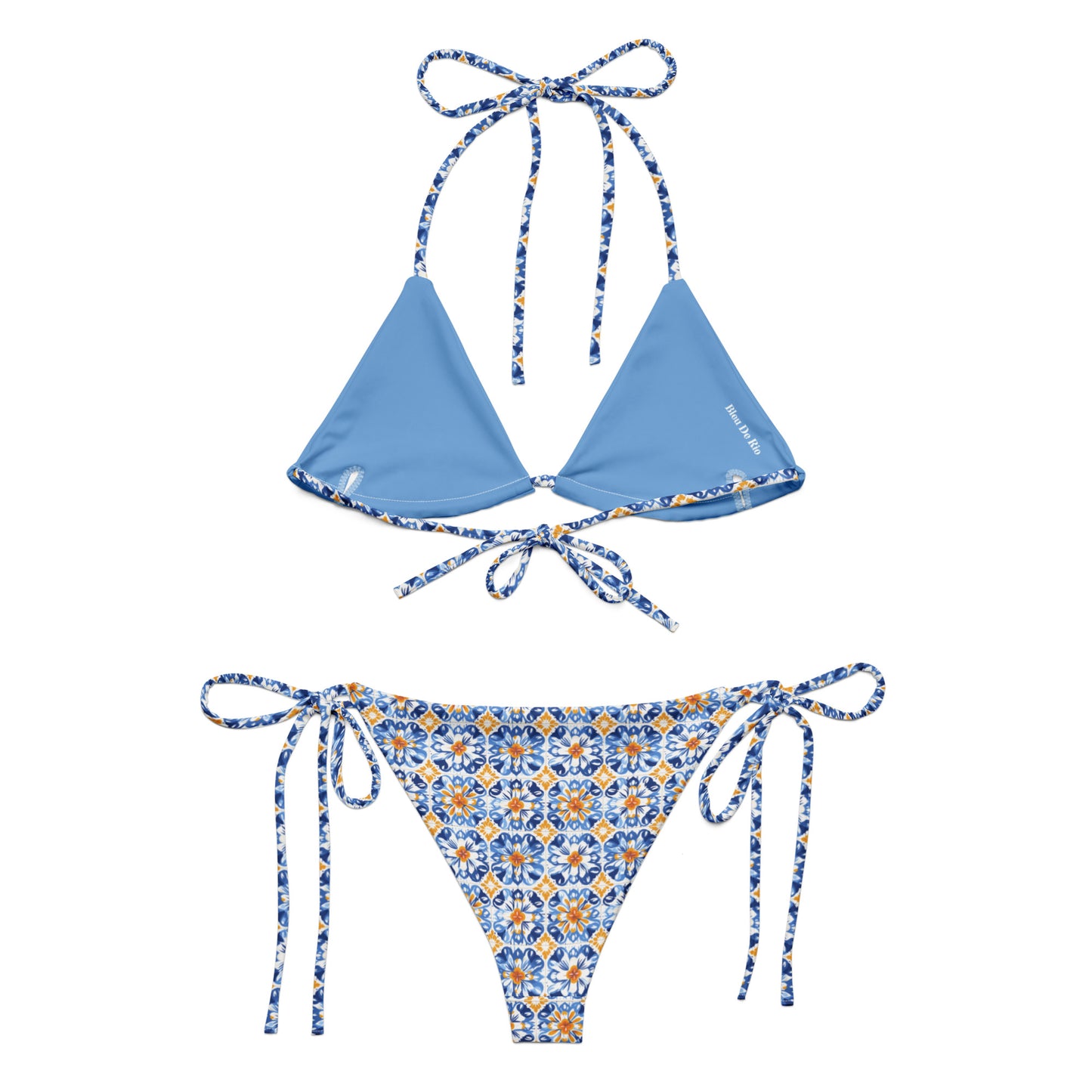 Vintage Portuguese Orange and Blue Tile Print Triangle Bikini