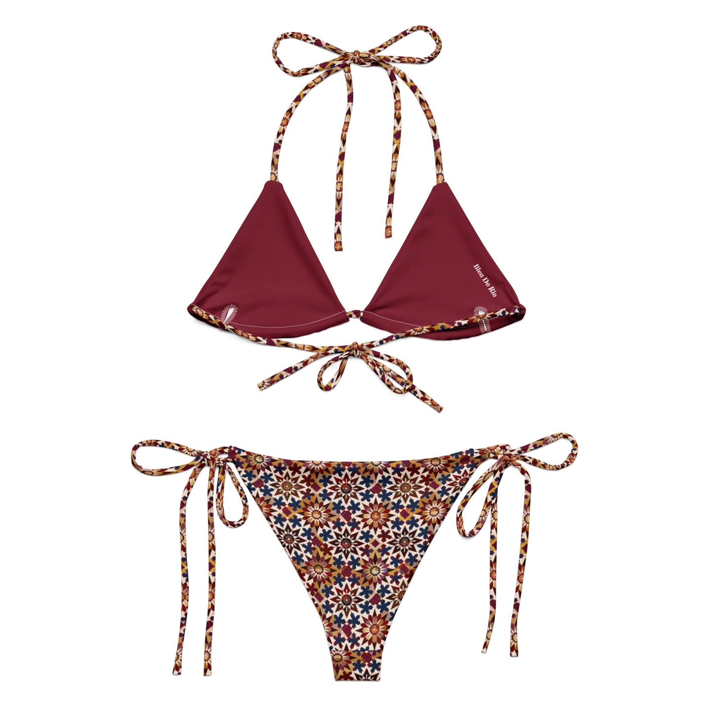 Moroccan Burgundy Tile Print Triangle Bikini
