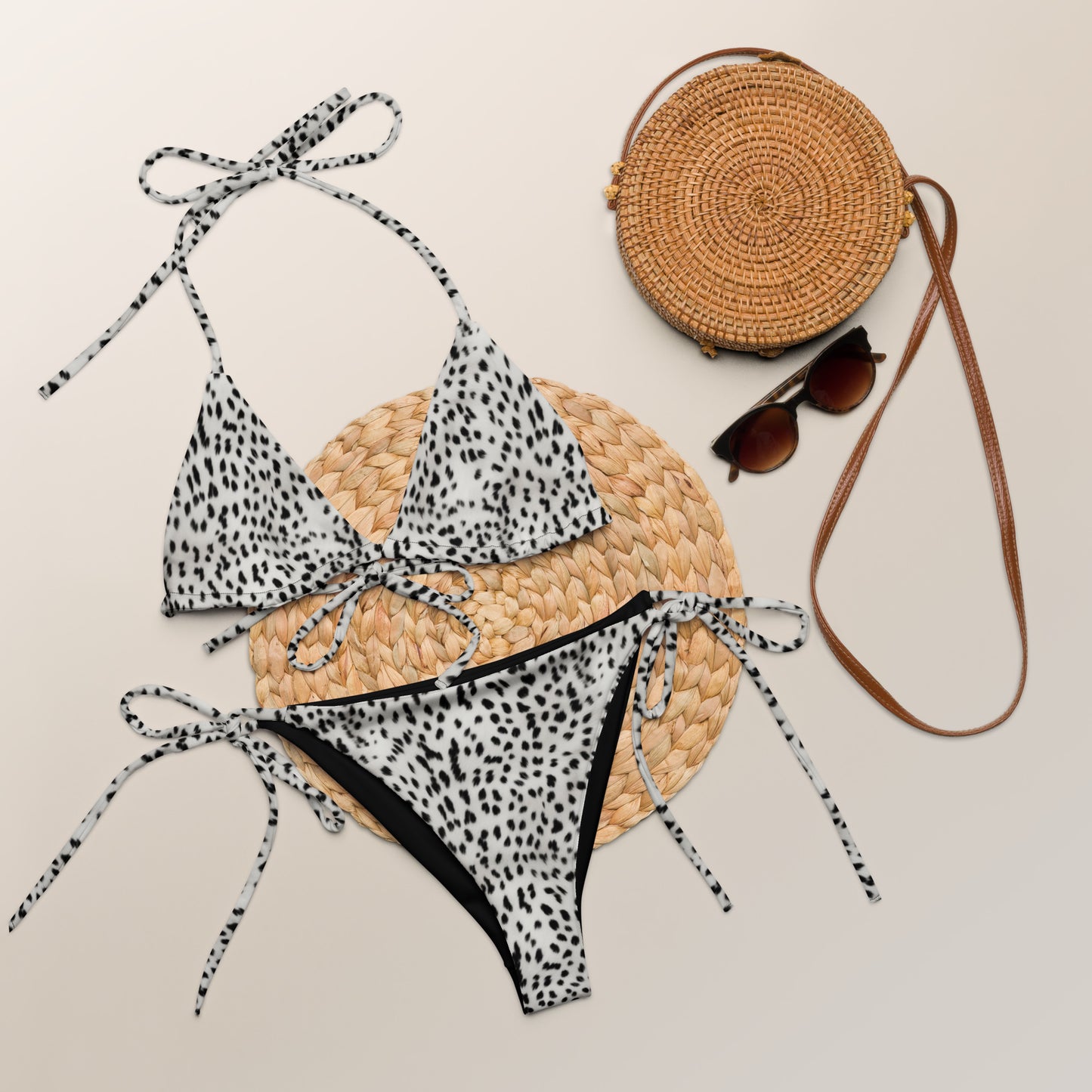 Cheetah Black And White Fur Animal Print Triangle Bikini