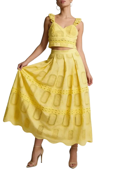 Ensemble deux-pièces top et jupe midi en dentelle BLEU DE RIO