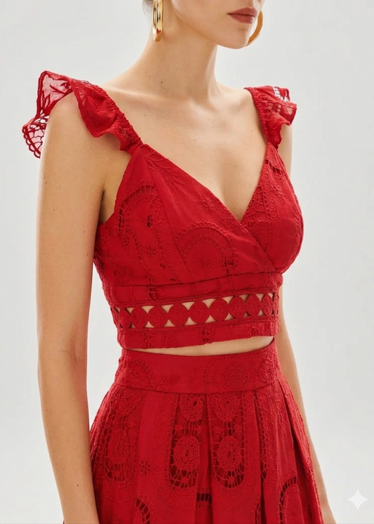 Carolina - Ensemble deux-pièces top et jupe midi en dentelle