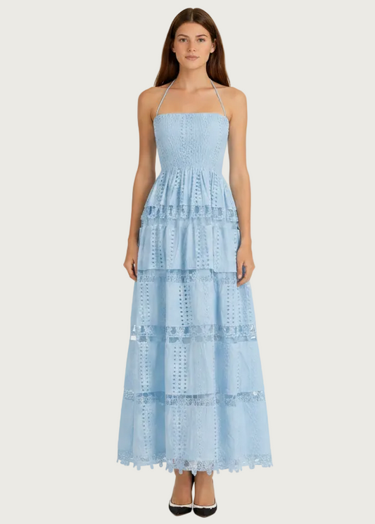 Lucie - Robe longue dos nu en dentelle ajourée