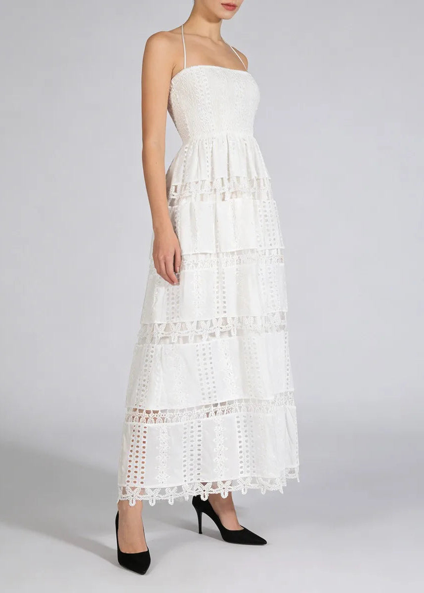 Lucie - Robe longue dos nu en dentelle ajourée