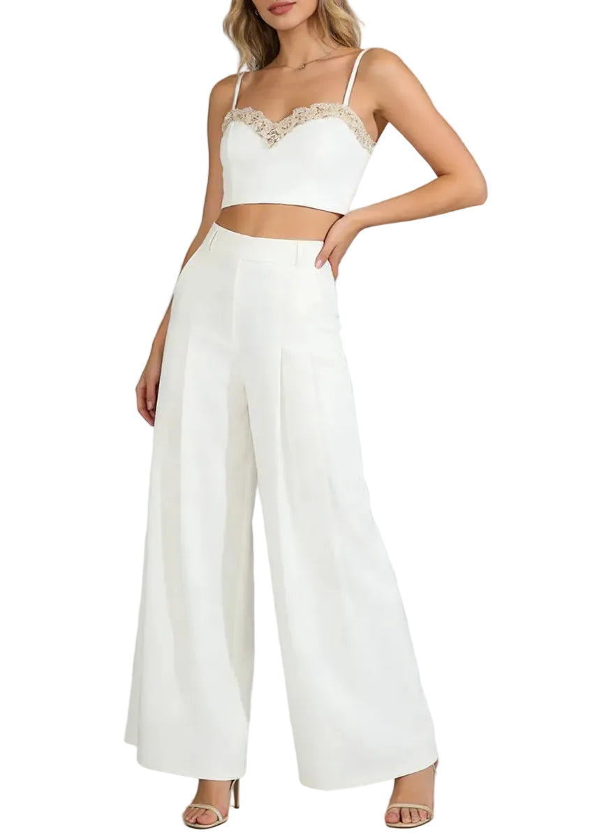 Ensemble blanc top court et pantalon large