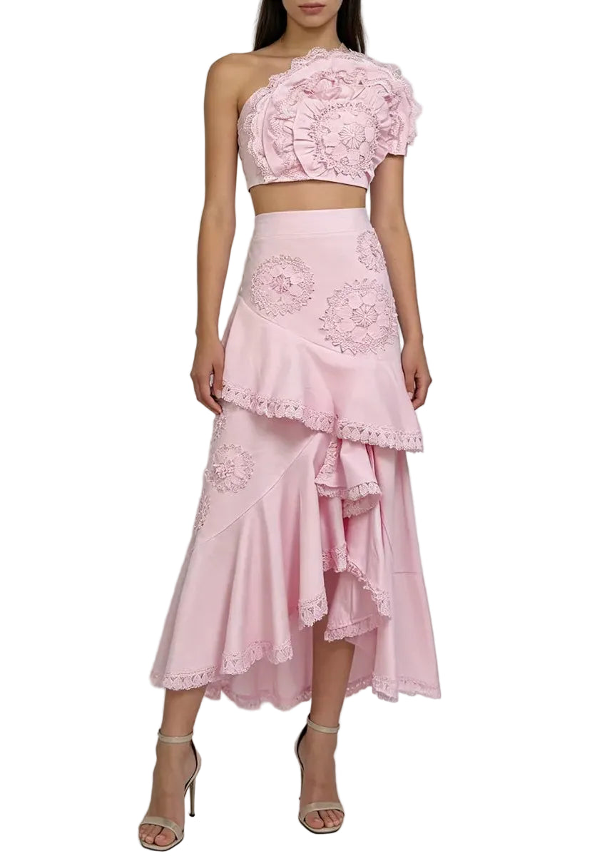 Ensemble deux-pièces en dentelle florale ajourée BLEU DE RIO 1