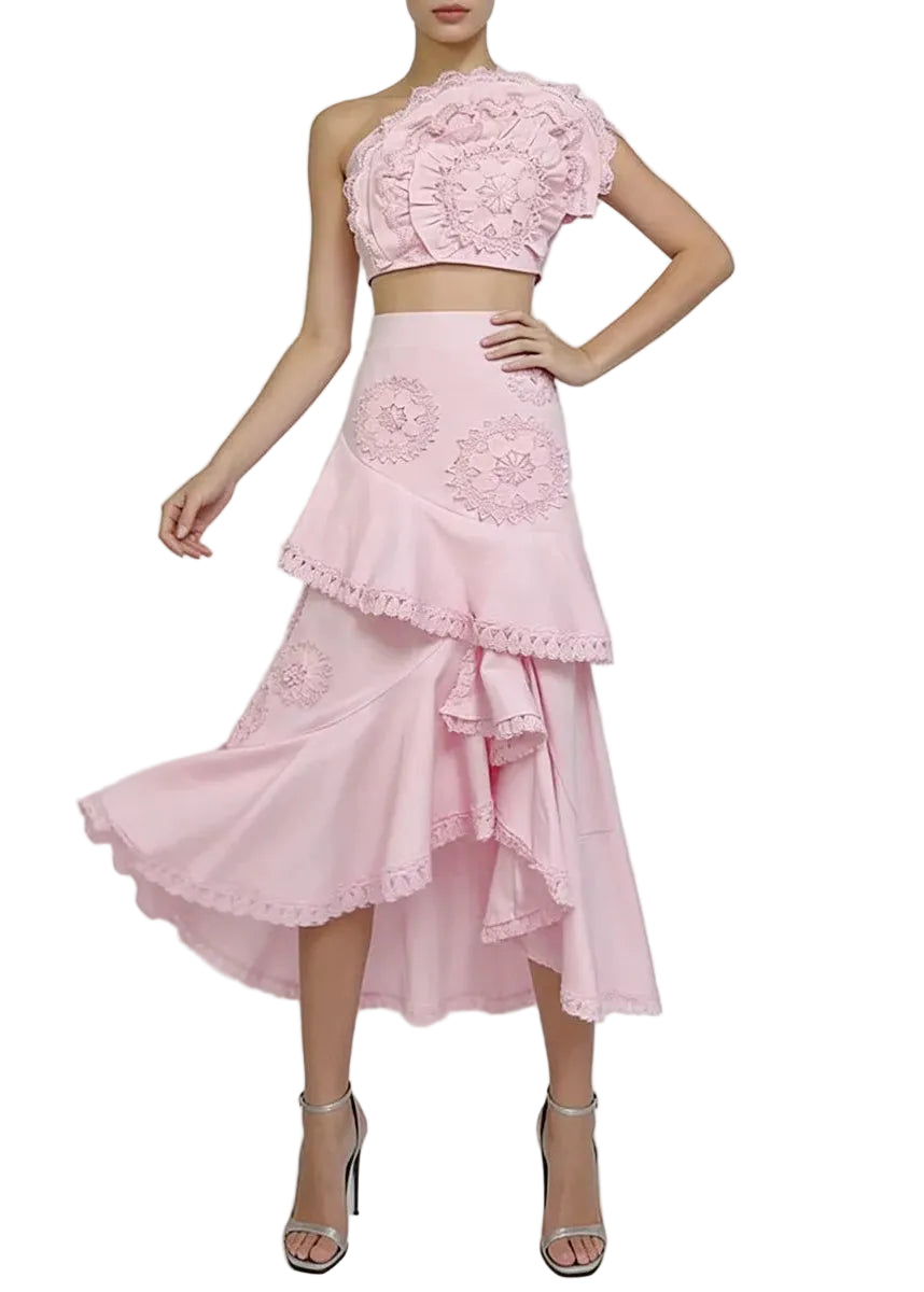 Ensemble deux-pièces en dentelle florale ajourée BLEU DE RIO 1