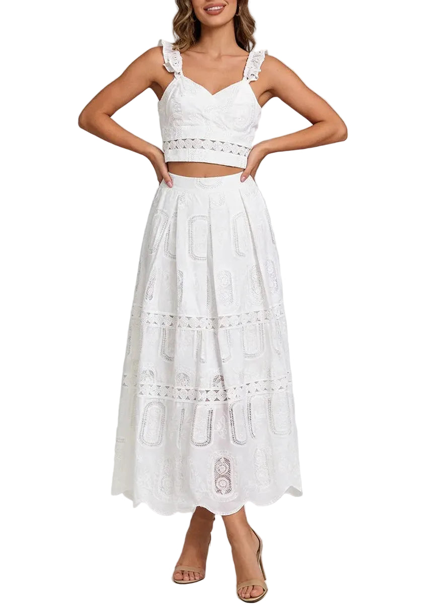 Carolina - Ensemble deux-pièces top et jupe midi en dentelle