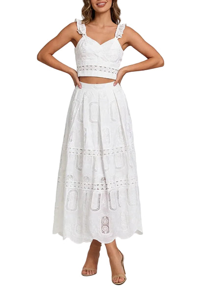 Carolina - Ensemble deux-pièces top et jupe midi en dentelle